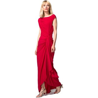 Red Grecian Maxi Evening Dress in Clever Fabric